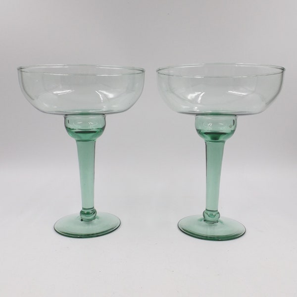 Hand Blown Green Margarita Glasses Set of Two (2)
