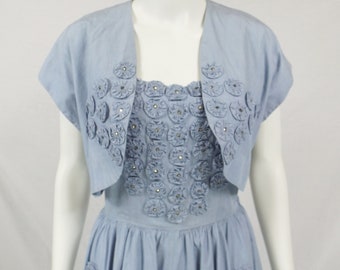 1950er Jahre Custom OOAK Sommerkleid Bolero Jacke Yo-Yo Dekoration Größe 6 oder 8