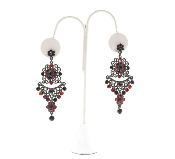 BIJOUX TERNER Red Pink Rhinestone Dangle Earrings