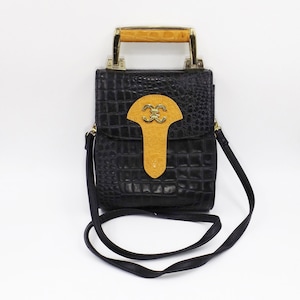 Borsa Croc finta nera e cammello a 3 vie