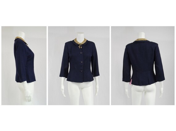 Custom 1940's Blue Linen Jacket Fancy Collar Size