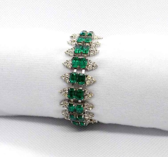 Emerald Green Baguette and Clear Rhinestone Bracelet | Etsy