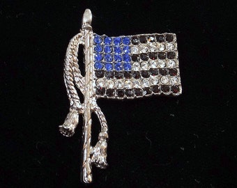 Red White and Blue Rhinestone Flag Brooch