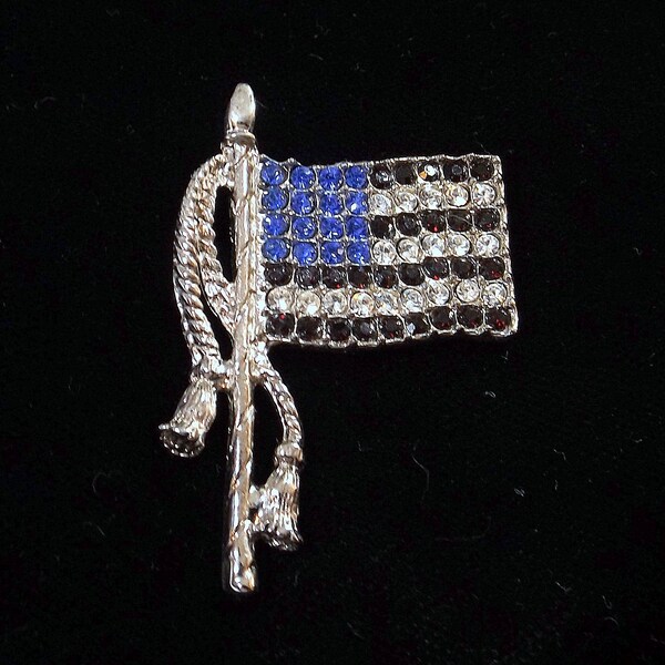 Red White and Blue Rhinestone Flag Brooch