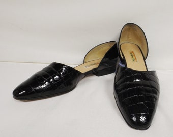 TALBOTS Black Patent Moc Croc Slip On Shoes Flats US Size 7M