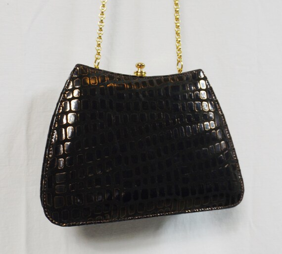 LISETTE LTD Moc Croc Patent Leather Shoulder Bag - image 4