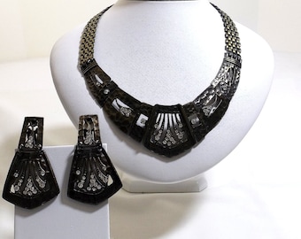 Industrial Steampunk Art Deco Combo Necklace and Earring Set