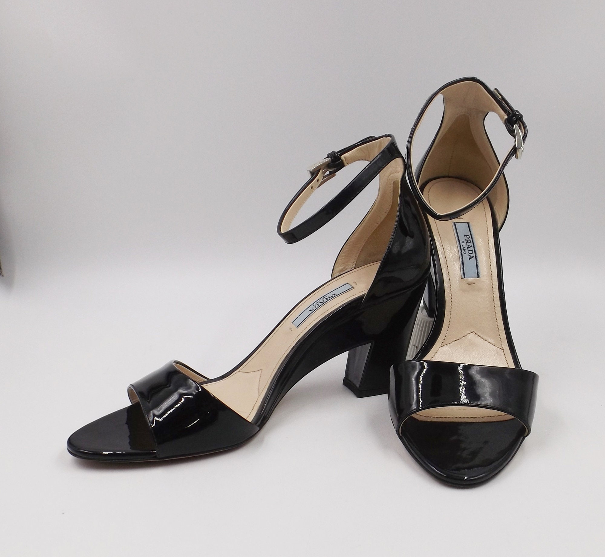 PRADA Black Patent Ankle Strap Sandals Italy Size 38 US Size PRADA Black Patent Ankle Strap Sandals Italy Size 38 US Size