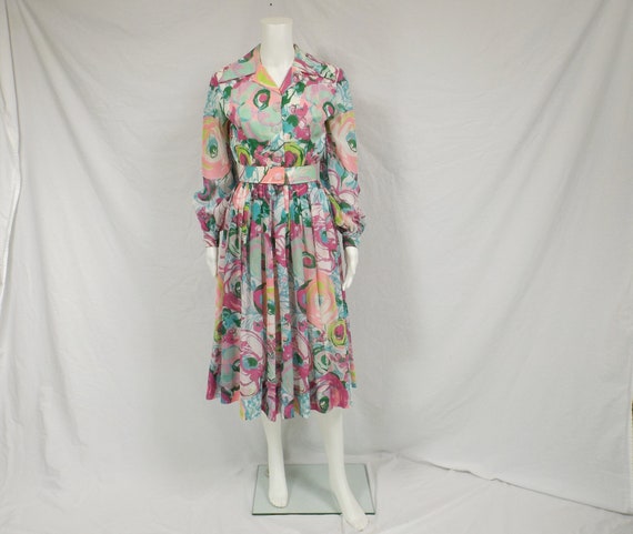 1960's Custom OOAK Mod Floral Cotton Print Dress … - image 1