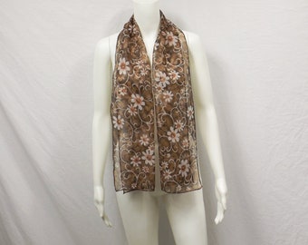 Langer brauner Blümchen Chiffon Schal