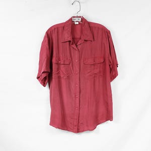 SILK MIST 100% Dark Blood Red Silk Blouse US Size L