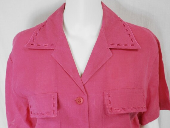 ALLISON TAYLOR Hot Pink 100% Linen Blouse US Size… - image 7