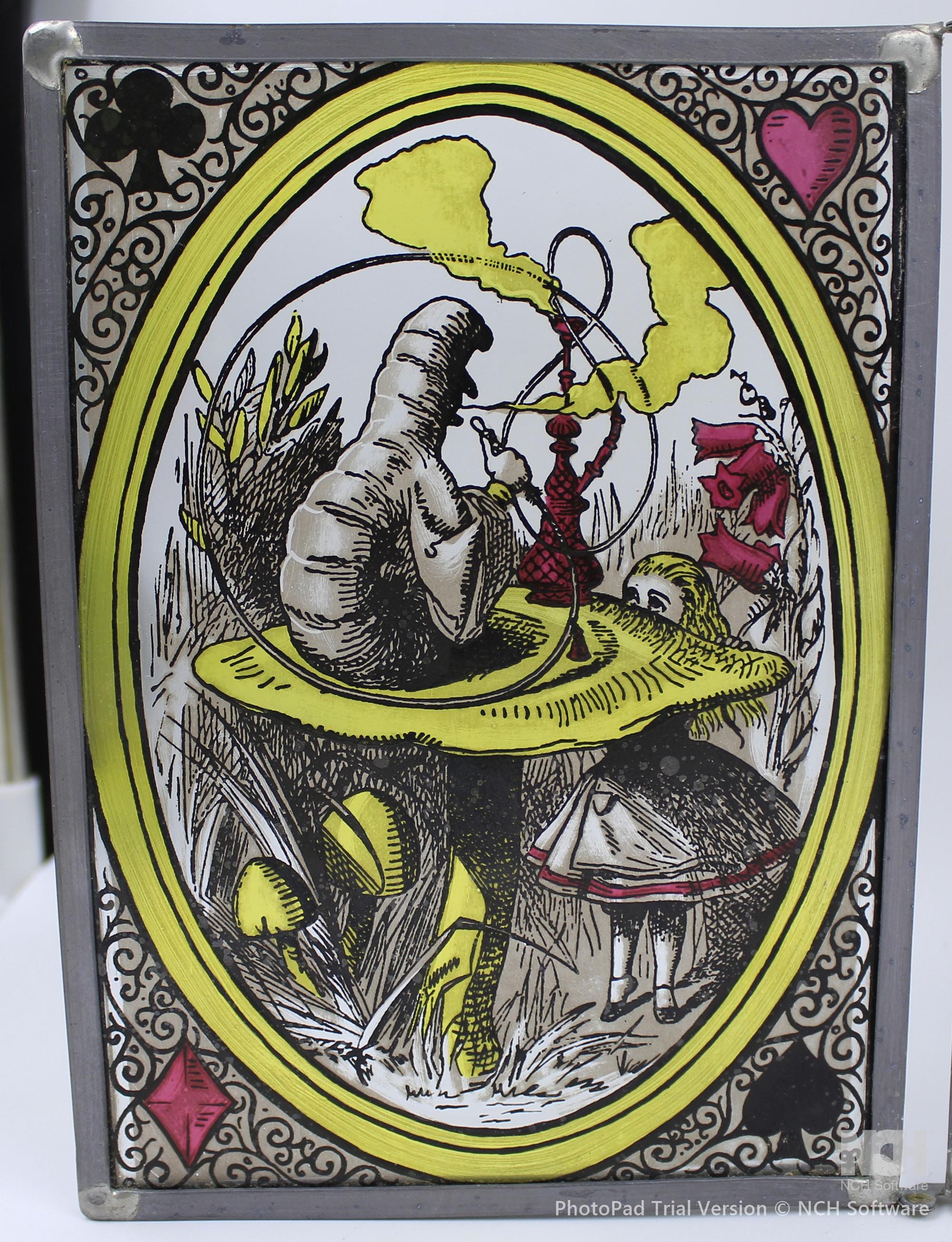 1969 GLASSMASTERS Stained Glass Triptych, Alice's Adventures in