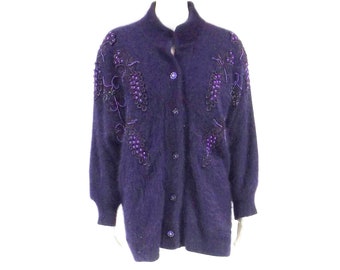 1980's Royal Purple Angora Blend Cardigan Sweater L or XL - Etsy