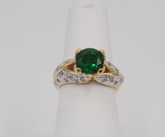 Simulated Emerald Solitaire Engagement Ring w CZ'… - image 2