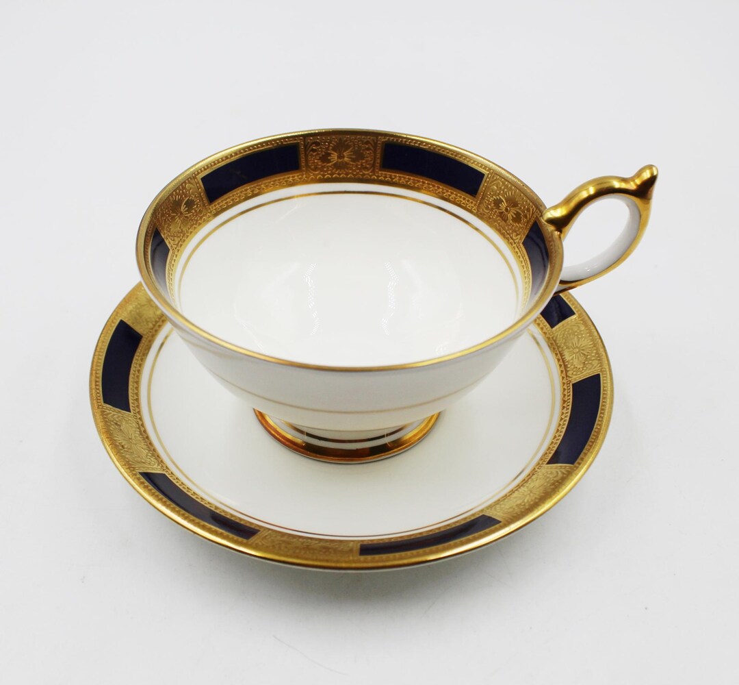 AYNSLEY Empress Cobalt Cup and Saucer Set - Etsy