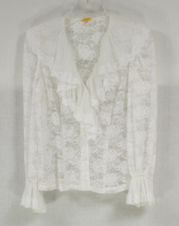 ALYCE White Lace Button Front Blouse US Size Medi… - image 2