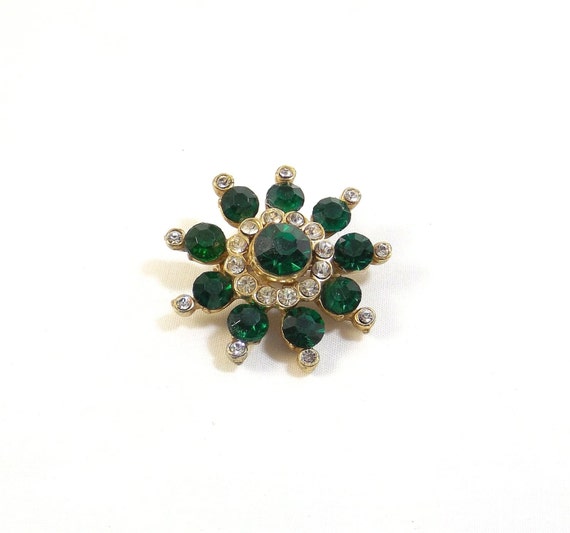 Dazzling Rhinestone Brooch Emerald Green and Clear - image 1