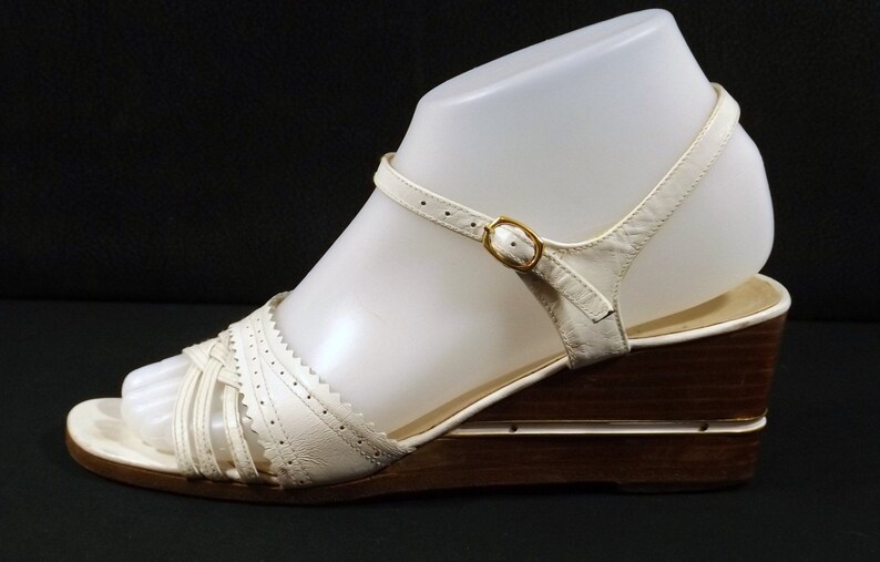 Vaneli Italian White Leather Wedge Sandals Size 61/2N 6.5N Etsy