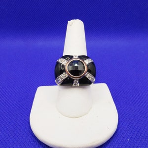 Black Enamel Rhinestone and Hematite Statement Ring