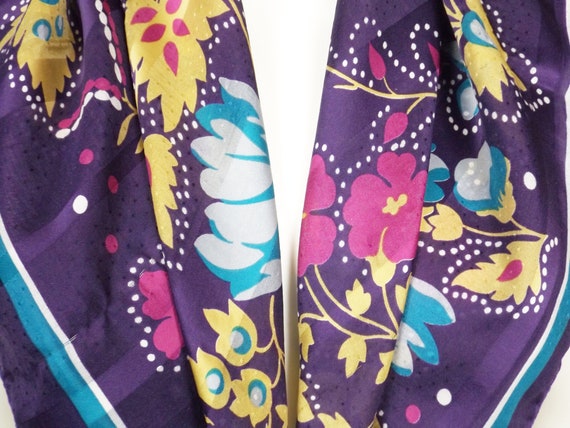 Floral Print Over Purple 30" Square Scarf - image 4