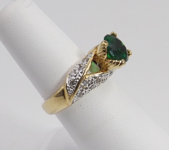 Simulated Emerald Solitaire Engagement Ring w CZ'… - image 4