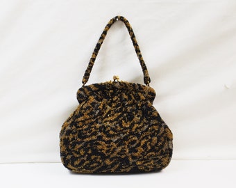 NETTIE ROSENSTEIN  Beaded Tiger Print Handbag