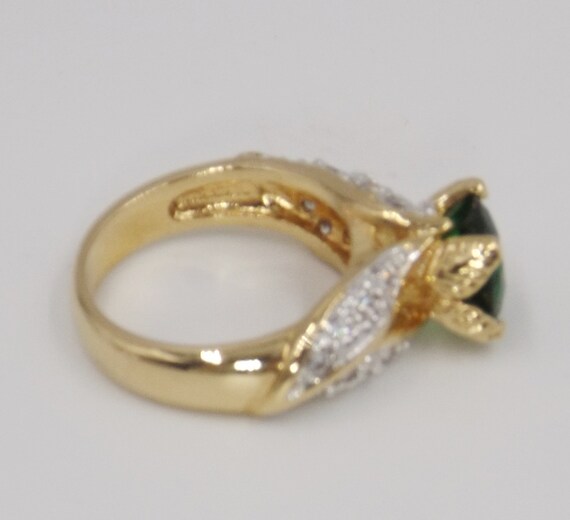 Simulated Emerald Solitaire Engagement Ring w CZ'… - image 8