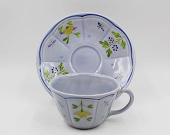 ca. 1970 LONGCHAMP POTTERY Printemps Pattern Cup and Saucer Set