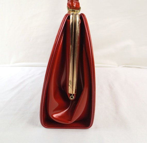 1960's Metallic Red Patent Leather Handbag - image 4