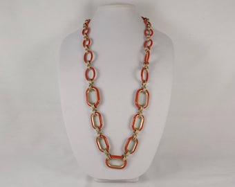 TARA 1960's Orange and Matte Gold Chain Necklace