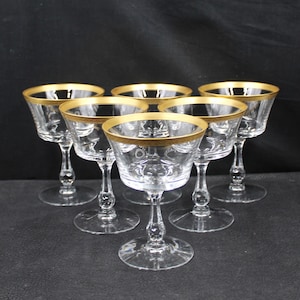 ca. 1964 FOSTORIA Andover Pattern Gold Encrusted Champagne Coupe or Tall Sherbet, Set of 6