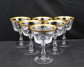 Vintage Fostoria Andover goudingelegde champagnecoupes, set van 6 inch