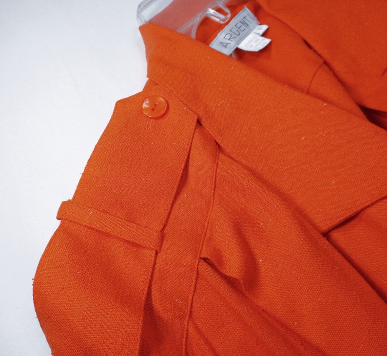 ARGENTI 100% Noil Silk Orange Shirt Dress Size 6 image 5