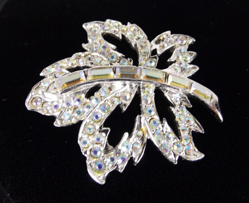 TOP for WEISS Aurora Borealis Crystal Maple Leaf Brooch