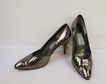 JASMIN Metallic Bronze Snakeskin Leather Pumps US Women's Size 7.5 or 8 ?