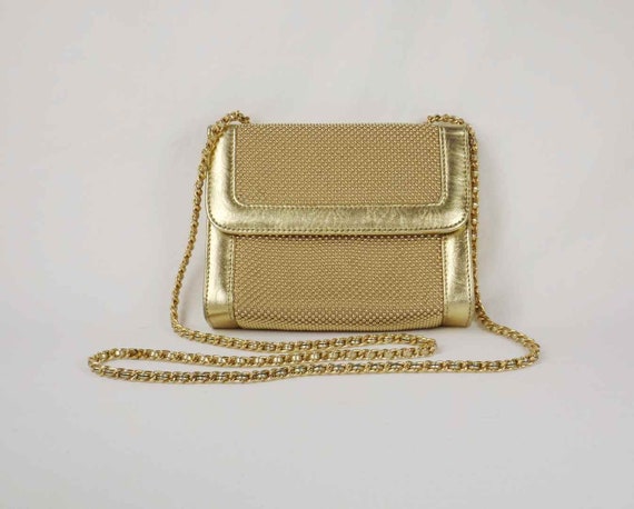 WHITING and DAVIS Gold Metal Mesh Shoulder Bag Cl… - image 1