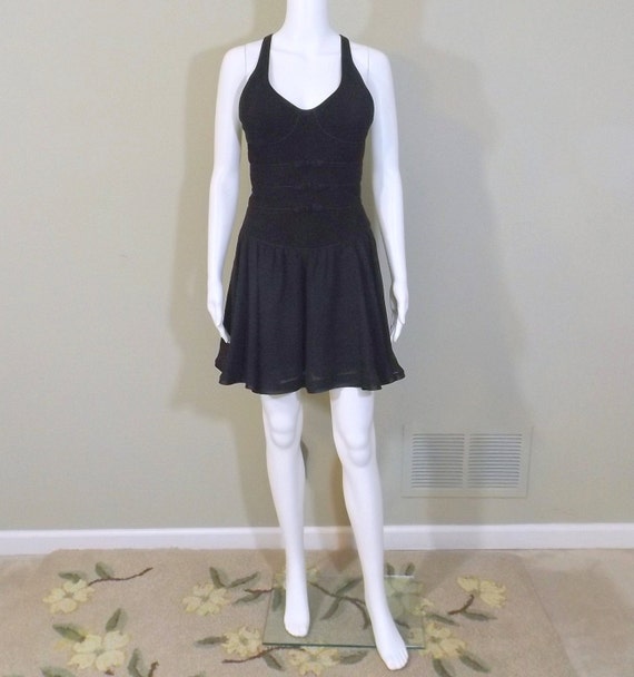 barbie with blue dress Structured Long Sleeve Pleated Mini Dress | Black main image 0