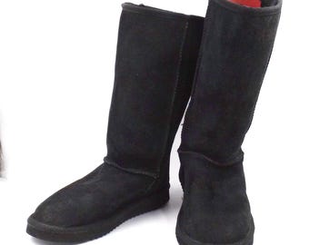 Echtes Schaffell Wildleder Leder Boots US Frauen Größe 7 M