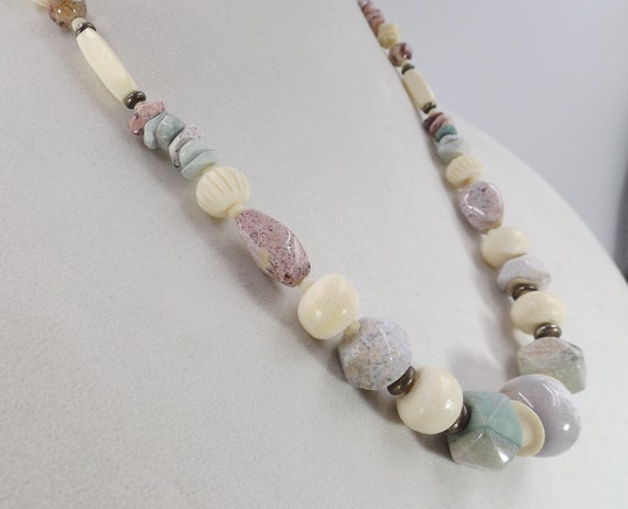 Soft Neutral Bone and Stone Necklace - image 3