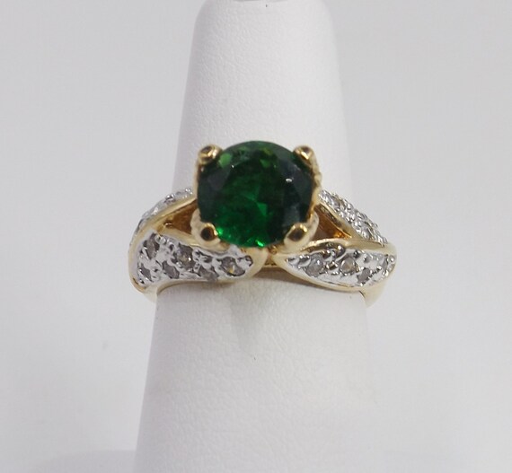 Simulated Emerald Solitaire Engagement Ring w CZ'… - image 3
