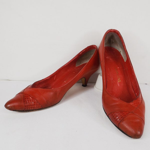 JASMIN Embossed Snakeskin and Red Leather Pumps US Size 6-1/2 B 6.5 M