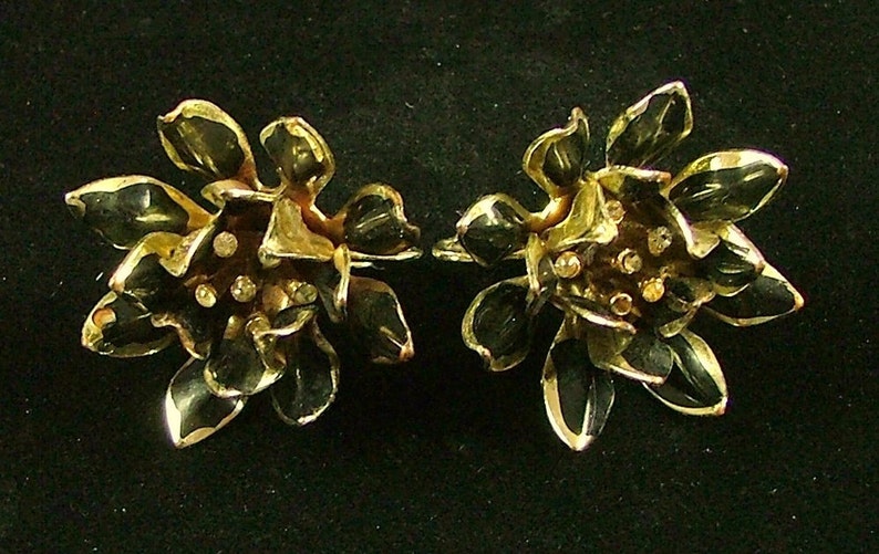 CORO Black Flower Clip On Earrings image 1