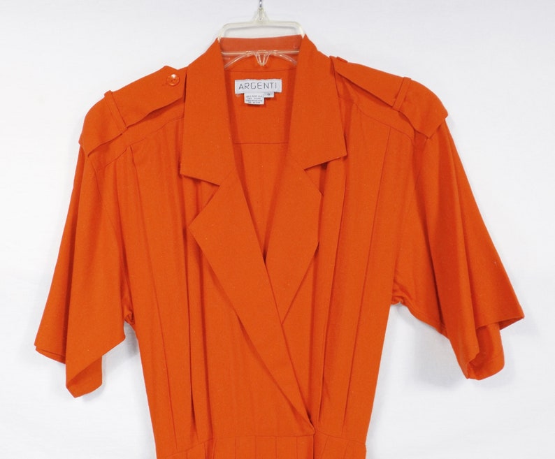 ARGENTI 100% Noil Silk Orange Shirt Dress Size 6 image 3