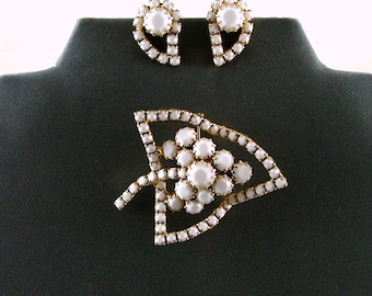 Milk Glass Brooch and Earring Set