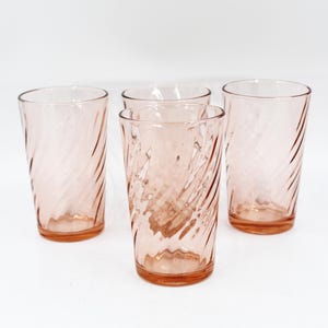 LUMINARC France 9 oz. Flat Tumblers Rosaline Pink Swirl Optic 4-3/4&quot; Set of 4