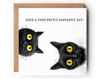 Tarjeta de cumpleaños divertida con gato negro, tarjeta de felicitación perfecta, regalo para amantes de los gatos