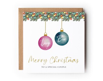 Tarjeta de Navidad personalizada para pareja, diseño de adorno navideño, tarjeta de felicitación navideña para mejores amigos.