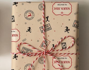 Papel de regalo navideño personalizado, papel de regalo de entrega especial del Polo Norte, papel de regalo de Papá Noel con nombre personalizado, papel de regalo para Nochebuena