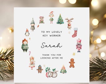 Tarjeta de Navidad para Trabajadores Esenciales, Agradecimientos Navideños Personalizados, Trabajador de Guardería